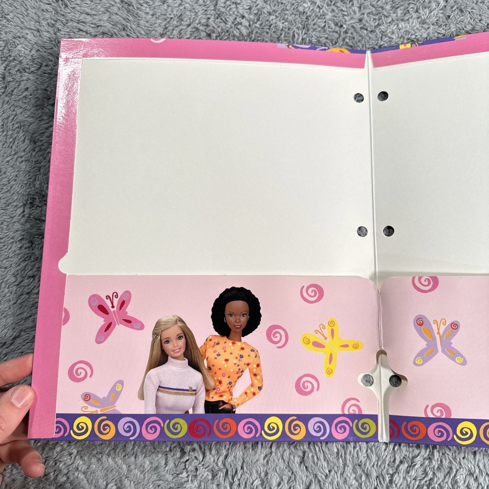 Vintage 1990s Barbie 3 Ring Folder For Binder 2 Pocket Folders Art Doll Graphic - Picture 13 of 13